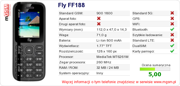 Dane telefonu Fly FF188