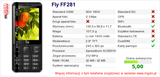 Dane telefonu Fly FF281
