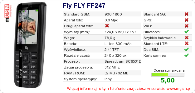 Dane telefonu Fly FLY FF247
