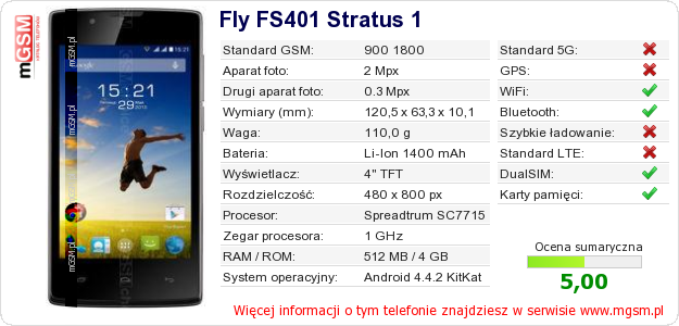 Dane telefonu Fly FS401 Stratus 1