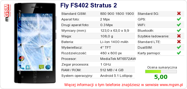 Dane telefonu Fly FS402 Stratus 2