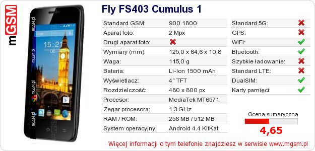 Dane telefonu Fly FS403 Cumulus 1 Dane telefonu Fly FS403 Cumulus 1