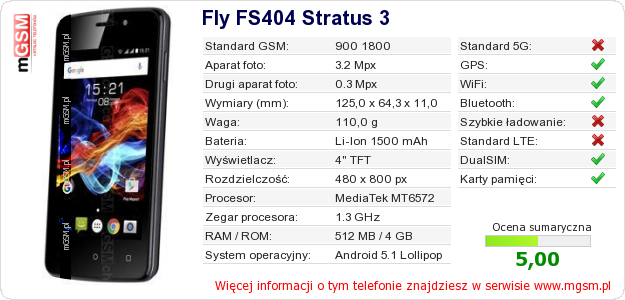 Dane telefonu Fly FS404 Stratus 3