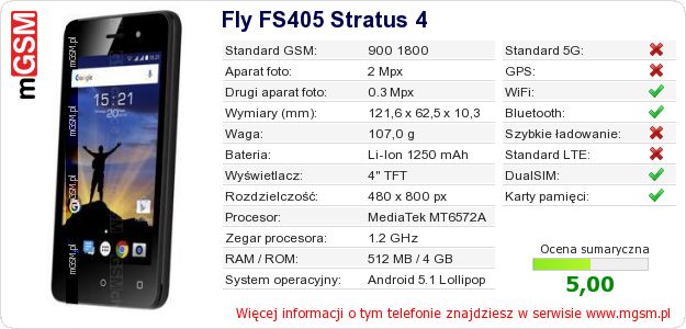 Dane telefonu Fly FS405 Stratus 4