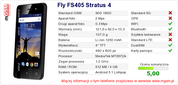 Dane telefonu Fly FS405 Stratus 4