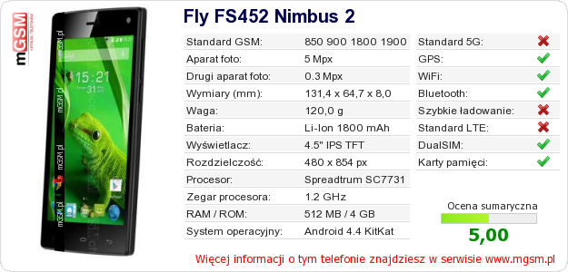 Dane telefonu Fly FS452 Nimbus 2