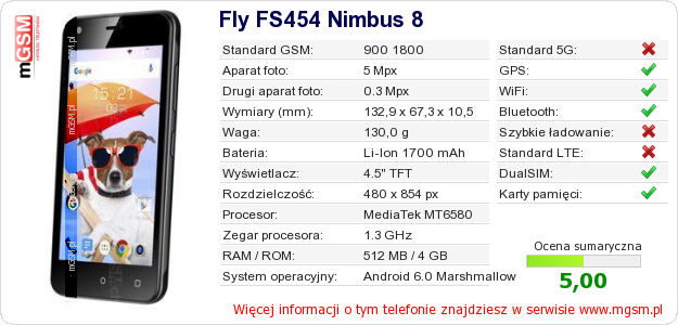 Dane telefonu Fly FS454 Nimbus 8