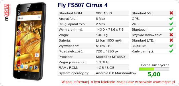 Dane telefonu Fly FS507 Cirrus 4