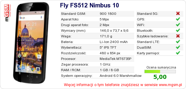 Dane telefonu Fly FS512 Nimbus 10