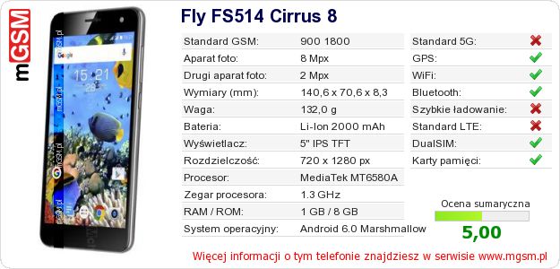Dane telefonu Fly FS514 Cirrus 8