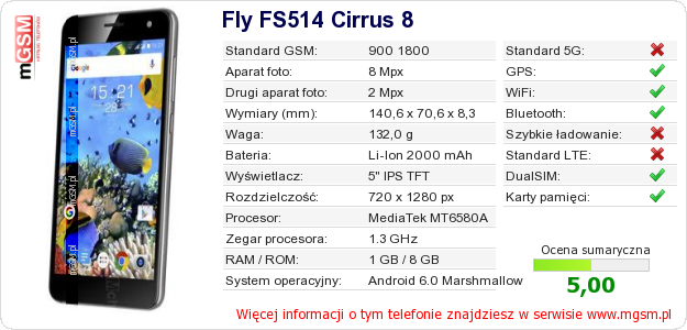 Dane telefonu Fly FS514 Cirrus 8
