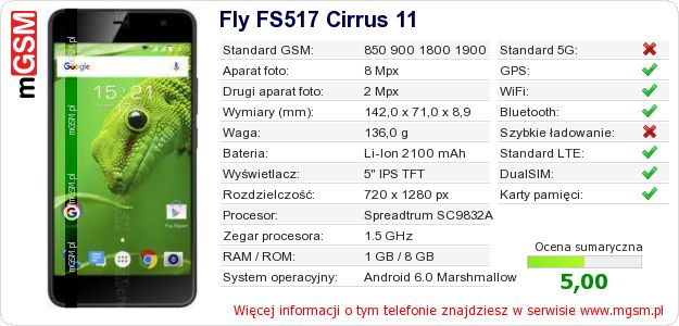 Dane telefonu Fly FS517 Cirrus 11
