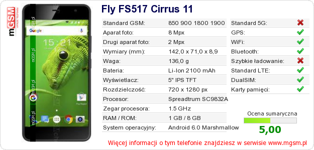 Dane telefonu Fly FS517 Cirrus 11