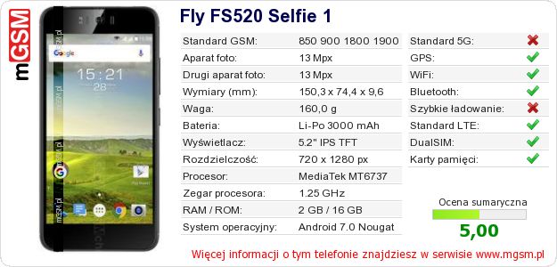 Dane telefonu Fly FS520 Selfie 1