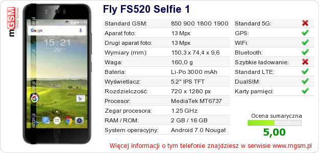 Dane telefonu Fly FS520 Selfie 1