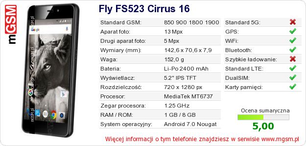 Dane telefonu Fly FS523 Cirrus 16