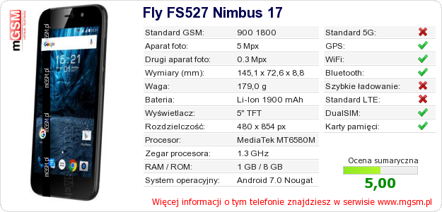 Dane telefonu Fly FS527 Nimbus 17