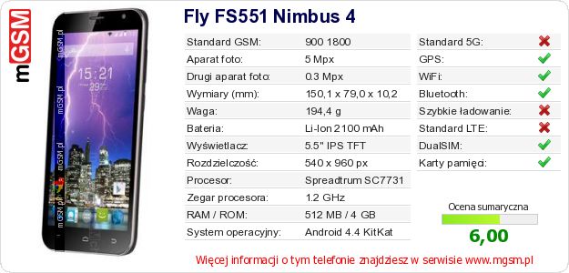Dane telefonu Fly FS551 Nimbus 4