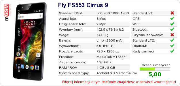 Dane telefonu Fly FS553 Cirrus 9