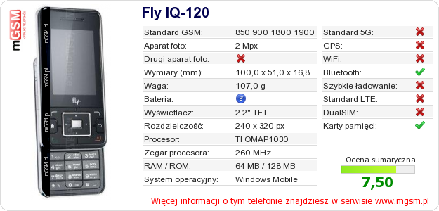 Dane telefonu Fly IQ-120