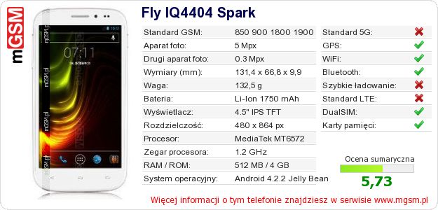 Dane telefonu Fly IQ4404 Spark Dane telefonu Fly IQ4404 Spark