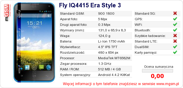 Dane telefonu Fly IQ4415 Era Style 3