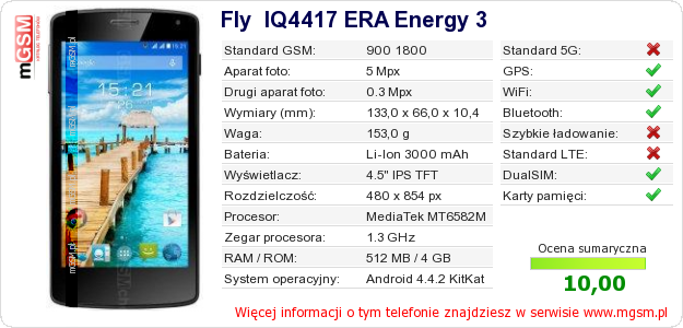 Dane telefonu Fly  IQ4417 ERA Energy 3
