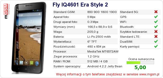 Dane telefonu Fly IQ4601 Era Style 2