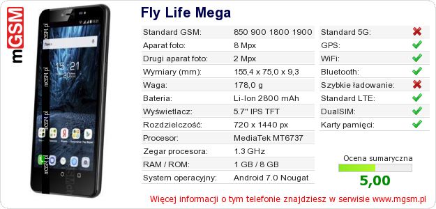 Dane telefonu Fly Life Mega