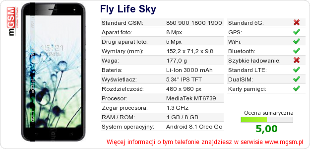 Dane telefonu Fly Life Sky