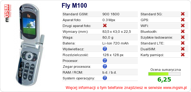 Dane telefonu Fly M100