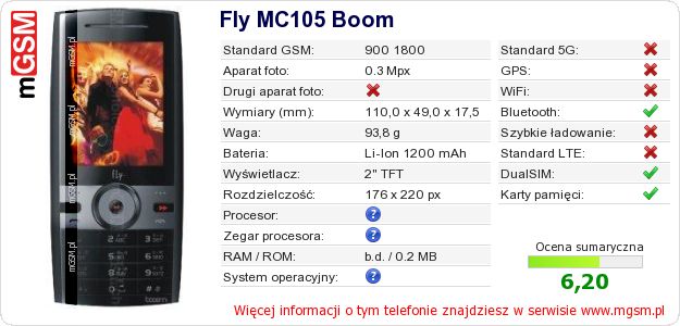 Dane telefonu Fly MC105 Boom