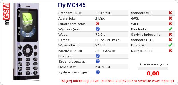 Dane telefonu Fly MC145