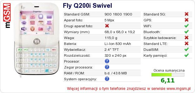 Dane telefonu Fly Q200i Swivel