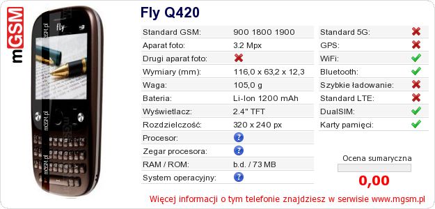 Dane telefonu Fly Q420 Dane telefonu Fly Q420