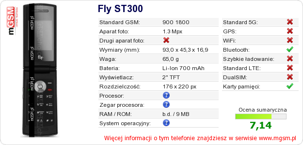 Dane telefonu Fly ST300 Dane telefonu Fly ST300