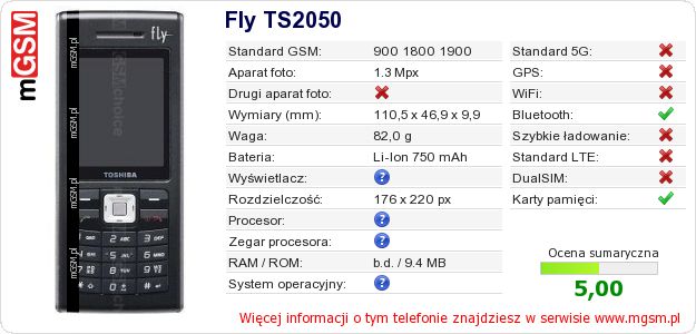 Dane telefonu Fly TS2050