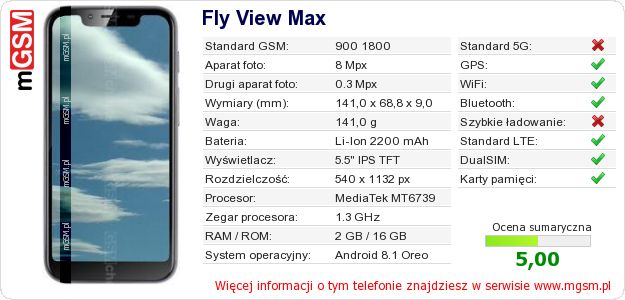 Dane telefonu Fly View Max