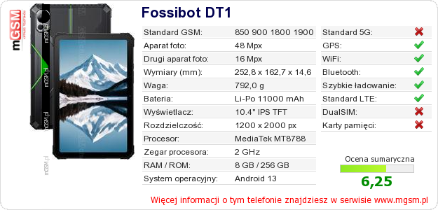 Dane telefonu Fossibot DT1