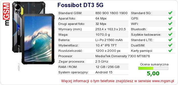 Dane telefonu Fossibot DT3 5G Dane telefonu Fossibot DT3 5G