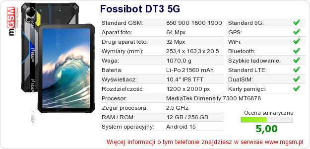 Dane telefonu Fossibot DT3 5G