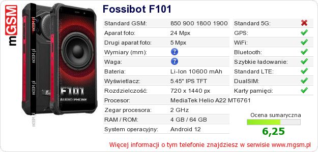 Dane telefonu Fossibot F101