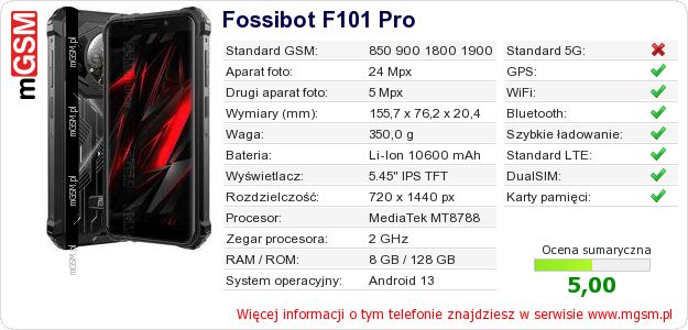 Dane telefonu Fossibot F101 Pro Dane telefonu Fossibot F101 Pro