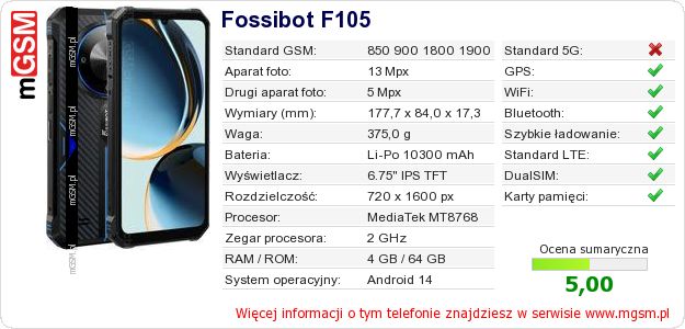 Dane telefonu Fossibot F105 Dane telefonu Fossibot F105