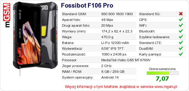 Dane telefonu Fossibot F106 Pro Dane telefonu Fossibot F106 Pro