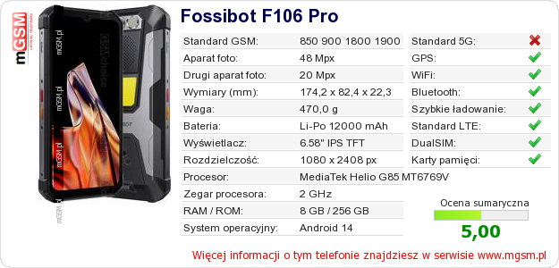 Dane telefonu Fossibot F106 Pro
