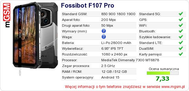 Dane telefonu Fossibot F107 Pro