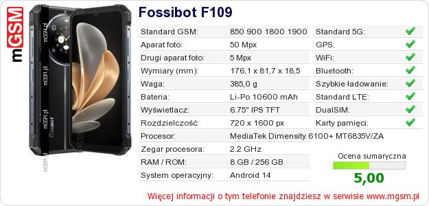 Dane telefonu Fossibot F109 Dane telefonu Fossibot F109