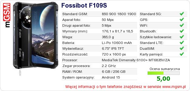 Dane telefonu Fossibot F109S