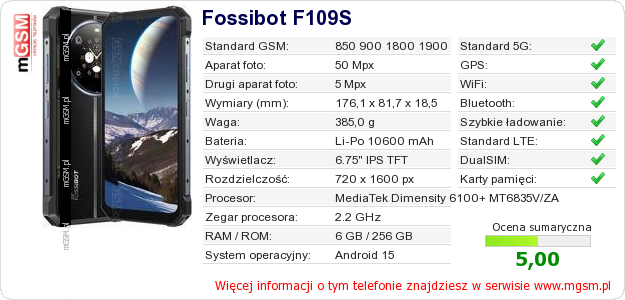 Dane telefonu Fossibot F109S